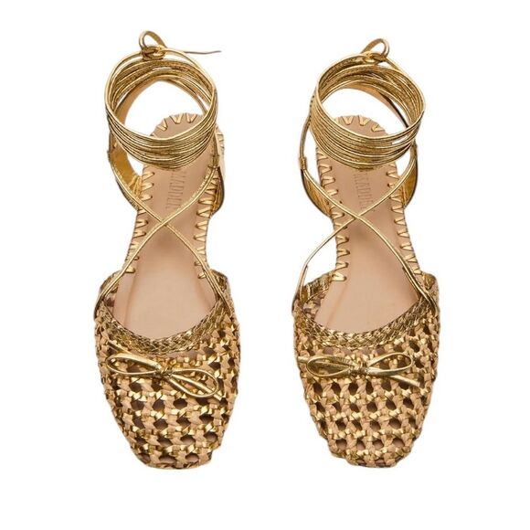 Steve Madden Gossamer Gold Leather Woven Lace-Up Ballet Flat 11 NEW - Picture 2 of 7